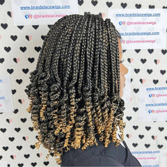 Short Curls Box Braids Braided Lace Front Wig With Curly Ends Color 1b/27 Ombre