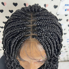 Lace Closure Curly Box Braids Wavy Curls Frontal Wig For Black Women 16 Inches