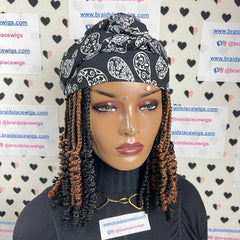 Peluca y bufanda, caja rizada corta, trenzas, diadema, pelucas trenzadas para mujeres negras