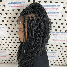 Boho Box Braids Lace Frontal Wig Black With Curly Synthetic Human Hair Blend
