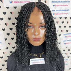 Half Braid Small Box Braids Wavy Curl Curly Lace Closure Braided Wig Black Women