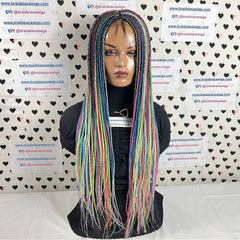 Multi Color Box Braids Wigs Braided Lace Front Closure Frontal Wig Black Women