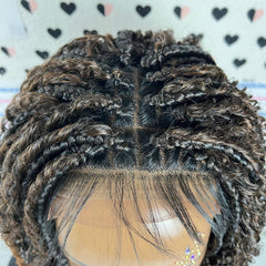 Caja de rizos cortos trenza diosa Boho trenzas desordenadas pelucas con pelo sintético rizado