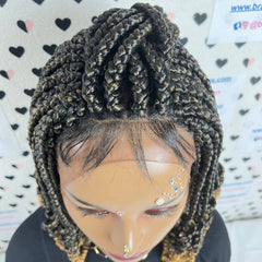 Short Curls Box Braids Braided Lace Front Wig With Curly Ends Color 1b/27 Ombre