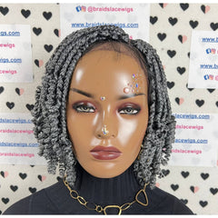 Handmade Short Curls Box Braids Curly Braided Wigs For Black Women Grey