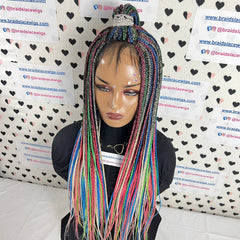 Multi Color Box Braids Wigs Braided Lace Front Closure Frontal Wig Black Women