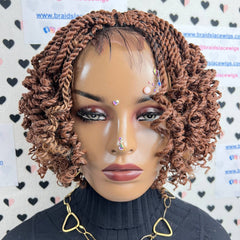 Short Curly Twist Senegalese Twisted Braids Curls Braided Lace Wig Color 30