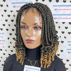 Short Curls Box Braids Braided Lace Front Wig With Curly Ends Color 1b/27 Ombre