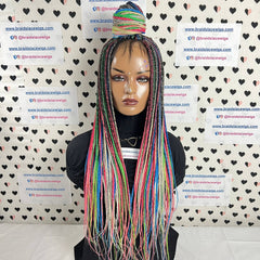 Multi Color Box Braids Wigs Braided Lace Front Closure Frontal Wig Black Women