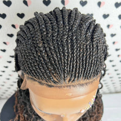 All Back Cornrows Fulani Feeding Box Braids Wavy Curls Braided Lace Frontal Curly Wig