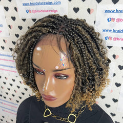 Short Curls Box Braid Boho Goddess Messy Braids Wigs With Curly Synthetic Hair