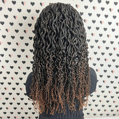 All Back Cornrows Fulani Feeding Box Braids Wavy Curls Braided Lace Frontal Curly Wig