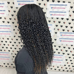 Peluca trenzada rizada de rizos ondulados de parte profunda con cierre de encaje de media caja hecha a mano