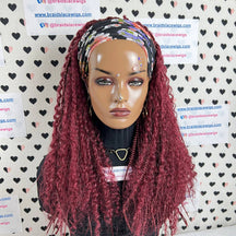Braided Headband Wigs Goddess Box Braids With Synthetic Curly Hair Burgundy Red
