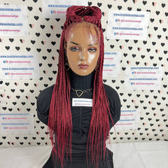 Red Braided Wig 13x4 Lace Frontal Small Box Braids Lace Front Wig 22 Inches