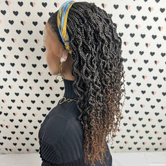 All Back Cornrows Fulani Feeding Box Braids Wavy Curls Braided Lace Frontal Curly Wig