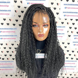 Box Braids 13x4 Lace Frontal Curls Goddess Braids Wig With Curly Synthetic Hair