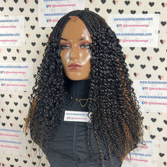 Cierre de encaje Parte profunda Trenzas de media caja hechas a mano Rizos ondulados Peluca trenzada rizada