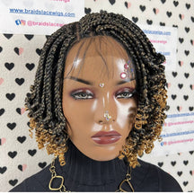 Short Curly Curled Box Braids Glueless Braided Lace Front Braid Wig 1b/27 Ombre