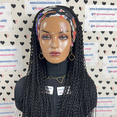 Braided Head Band Wig, Twist Curls, Half Box Braids Curly Braid Wigs 22 Inches