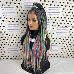 Multi Color Box Braids Wigs Braided Lace Front Closure Frontal Wig Black Women