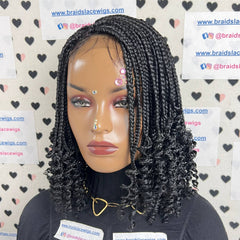 Short Curly Braids, Handmade Lace Closure Box Braided Frontal Wigs 14 Inches