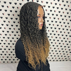 Top Cornrows Box Braids 2x6 Lace Closure Wavy Curls Curly Braided Wig Ombre 27