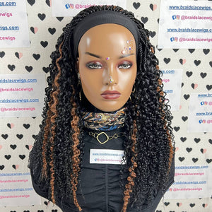 Wavy Curls Curly Headband Wig Braided Head Band Box Braid Wigs For Black Women