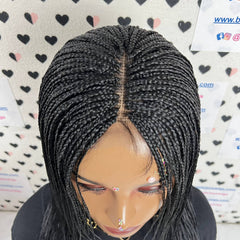 Tiny Small Braids Short Feathers Box Braided Lace Closure Wigs For Black Women