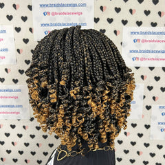 Short Curly Curled Box Braids Glueless Braided Lace Front Braid Wig 1b/27 Ombre