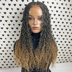 Top Cornrows Box Braids 2x6 Lace Closure Wavy Curls Curly Braided Wig Ombre 27