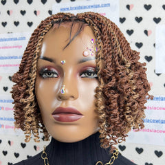 Short Curly Twist Senegalese Twisted Braids Curls Braided Lace Wig Color 27/30