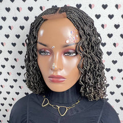 Top Cornrows Box Braids 2x6 Lace Closure Wavy Curls Curly Braided Wig Ombre 27