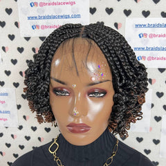 Handmade Box Braid Braided Lace Front Wig With Short Curly End Color 1b/30 Ombre