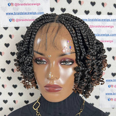 Handmade Box Braid Braided Lace Front Wig With Short Curly End Color 1b/30 Ombre