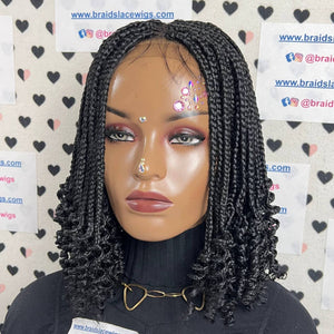 Short Curly Braids, Handmade Lace Closure Box Braided Frontal Wigs 14 Inches