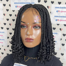 Short Curly Braids, Handmade Lace Closure Box Braided Frontal Wigs 14 Inches