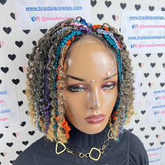 Pelucas trenzadas desordenadas de Boho de la diosa de los rizos cortos del multicolor con el pelo sintético rizado
