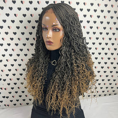 Listo para enviar 2x6 encaje frontal rizos ondulados trenzas pequeñas caja rizada trenza trenzada peluca