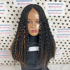 Peluca trenzada rizada de rizos ondulados de parte profunda con cierre de encaje de media caja hecha a mano