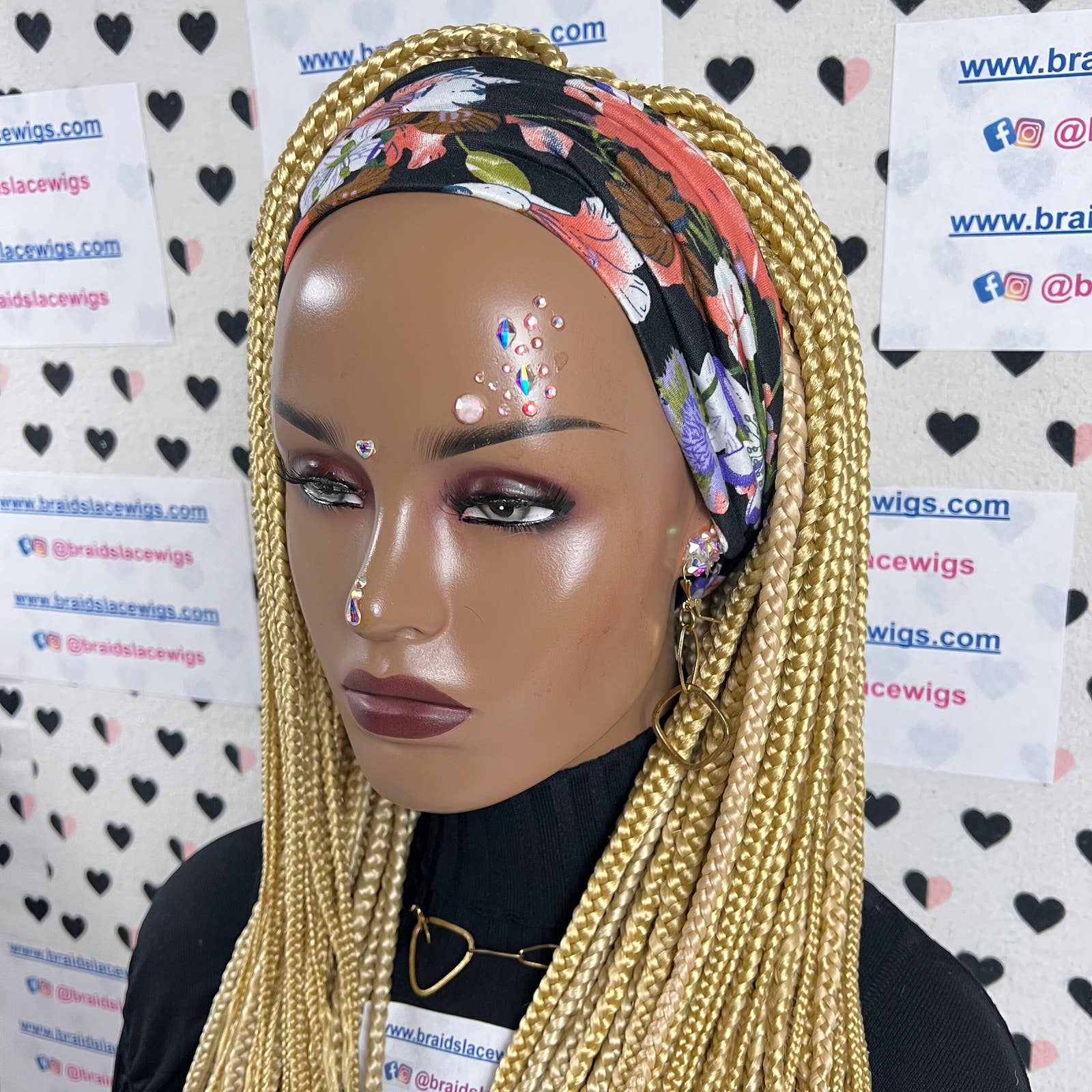 613 Headband Wig Braided Head Band Box Braids Wigs For Black Women 22 Inches