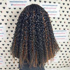 Cierre de encaje Parte profunda Trenzas de media caja hechas a mano Rizos ondulados Peluca trenzada rizada