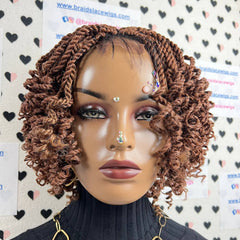 Short Curly Twist Senegalese Twisted Braids Curls Braided Lace Wig Color 30