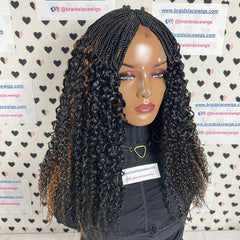 Cierre de encaje Parte profunda Trenzas de media caja hechas a mano Rizos ondulados Peluca trenzada rizada