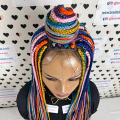 Box Braid Lace Front Hand Braided Wig Multi Color Braids Handmade Wigs For Women