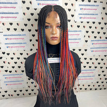 Lace Closure Cornrow Braided Wig Top Cornrows Multi Black Multi Colored Box Braids Wigs