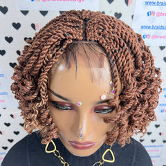 Short Curly Twist Senegalese Twisted Braids Curls Braided Lace Wig Color 30