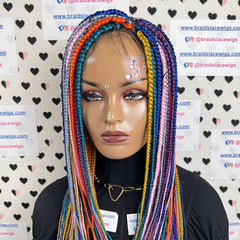 Box Braid Lace Front Hand Braided Wig Multi Color Braids Handmade Wigs For Women