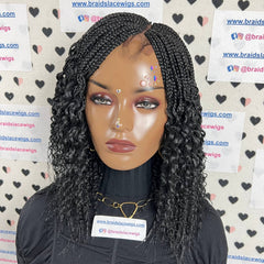 Half Braid Small Box Braids Wavy Curl Curly Lace Closure Braided Wig Black Women