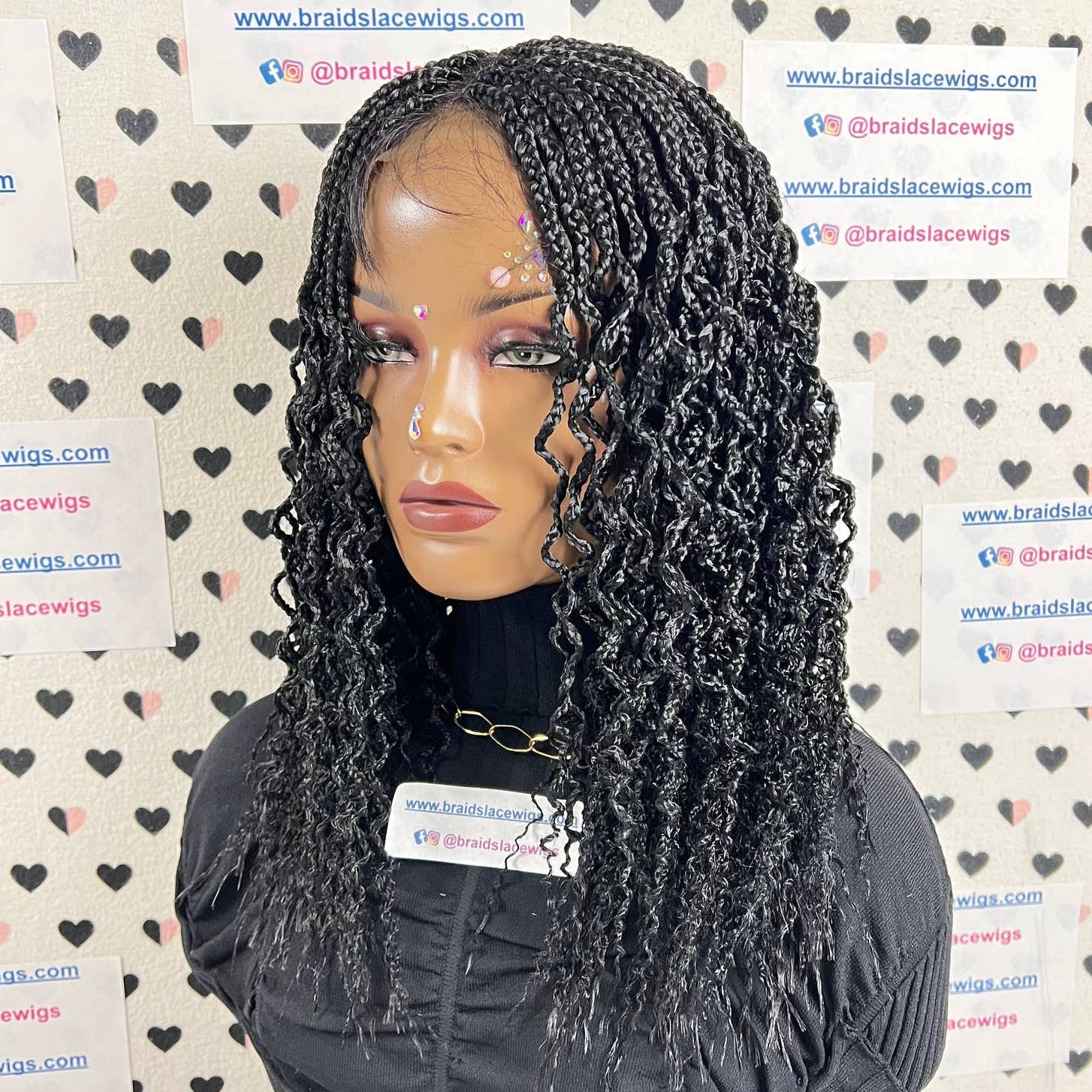 Lace Closure Curly Box Braids Wavy Curls Frontal Wig For Black Women 16 Inches